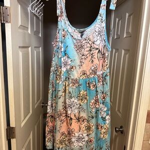 Floral Sleeveless Beach Dress in Blue and Pink